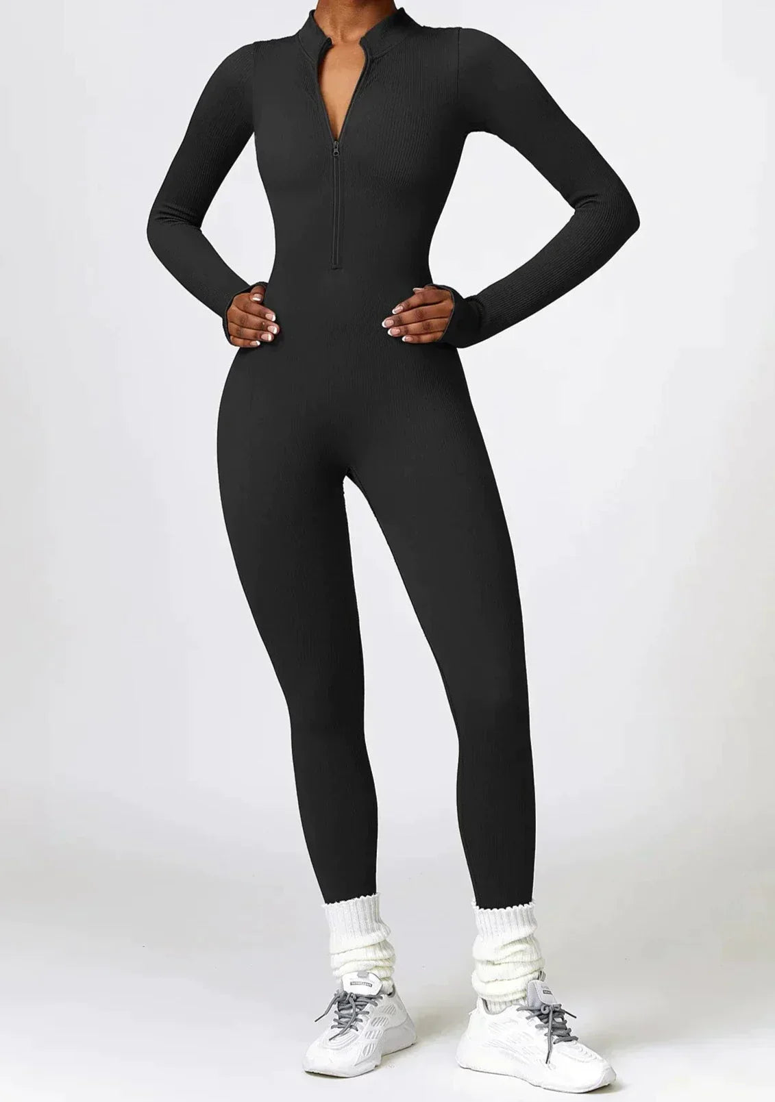 Ribbed Zip-Up Sculpting Jumpsuit
