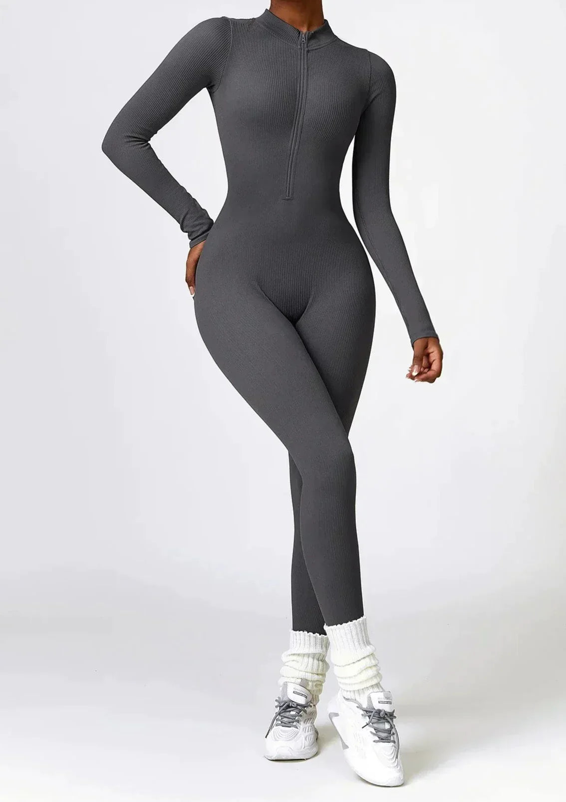 Ribbed Zip-Up Sculpting Jumpsuit