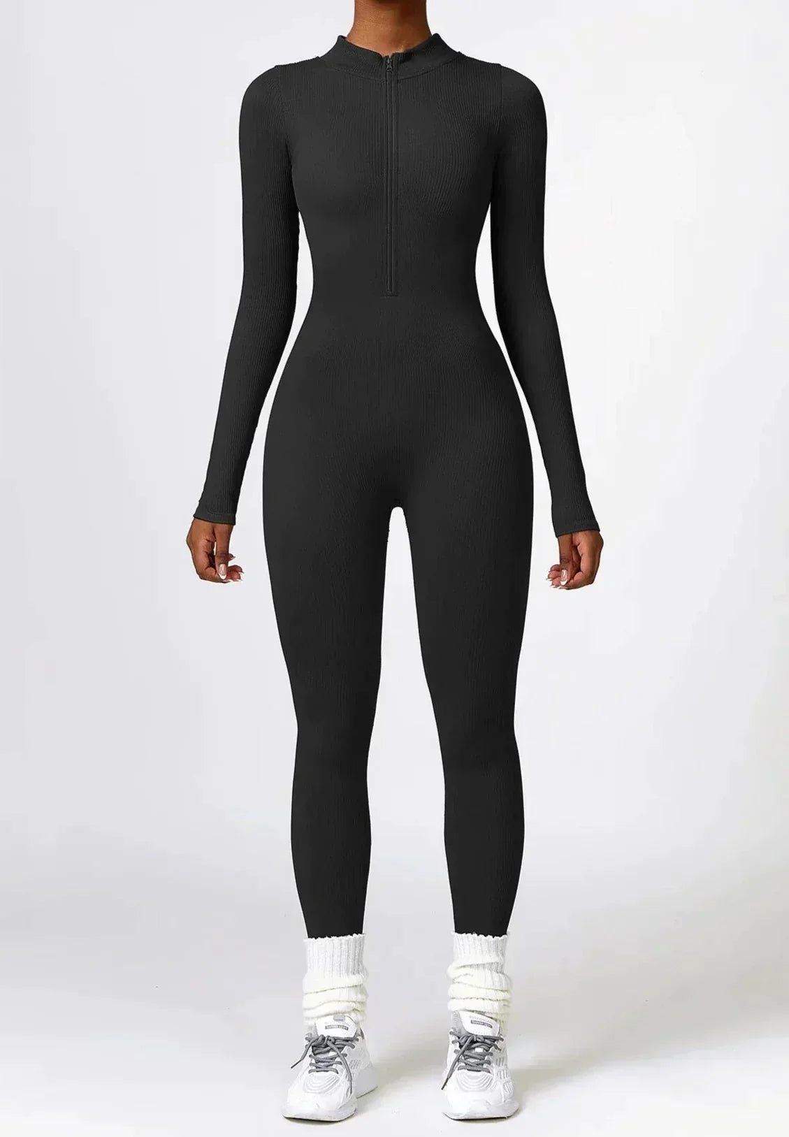 Ribbed Zip-Up Sculpting Jumpsuit