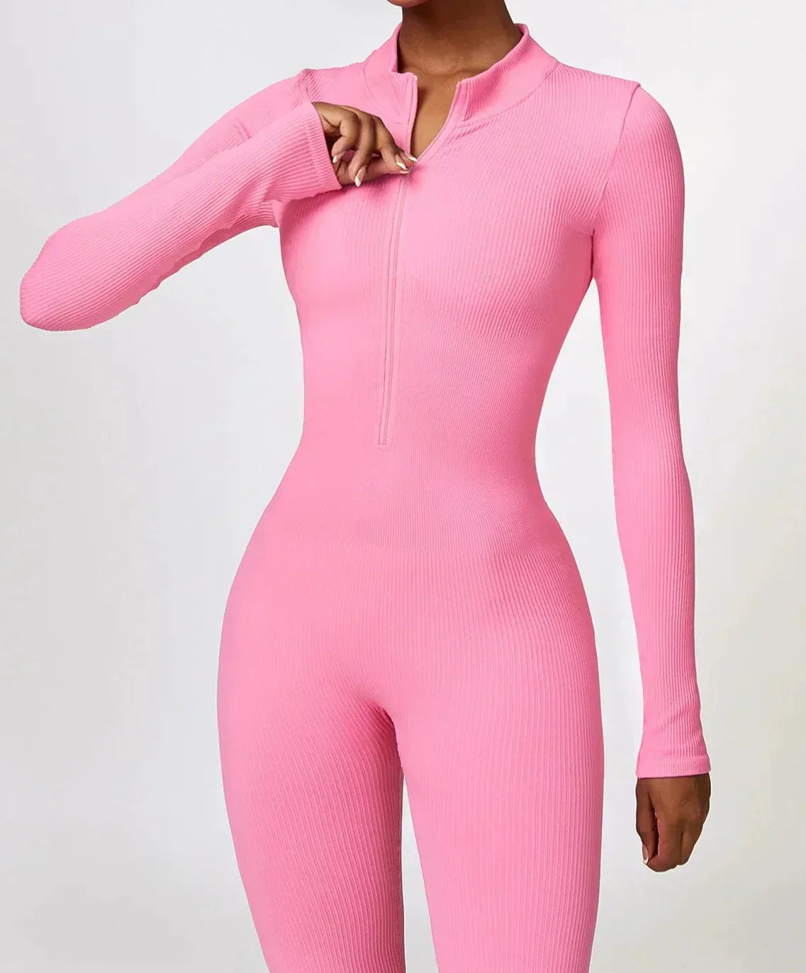 Ribbed Zip-Up Sculpting Jumpsuit