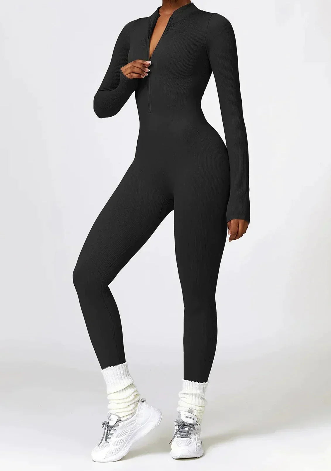 Ribbed Zip-Up Sculpting Jumpsuit