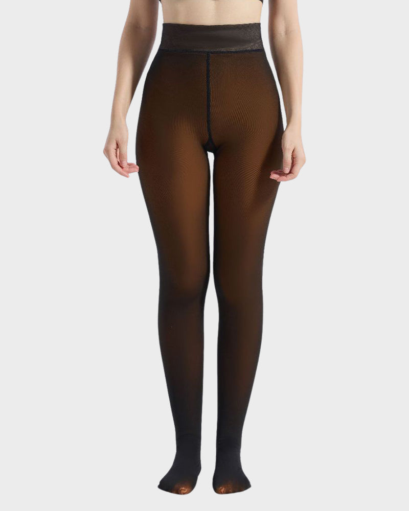 Women’s Semi-Transparent Fleece-Lined Tights – High-Waisted Sheer Warm Pantyhose