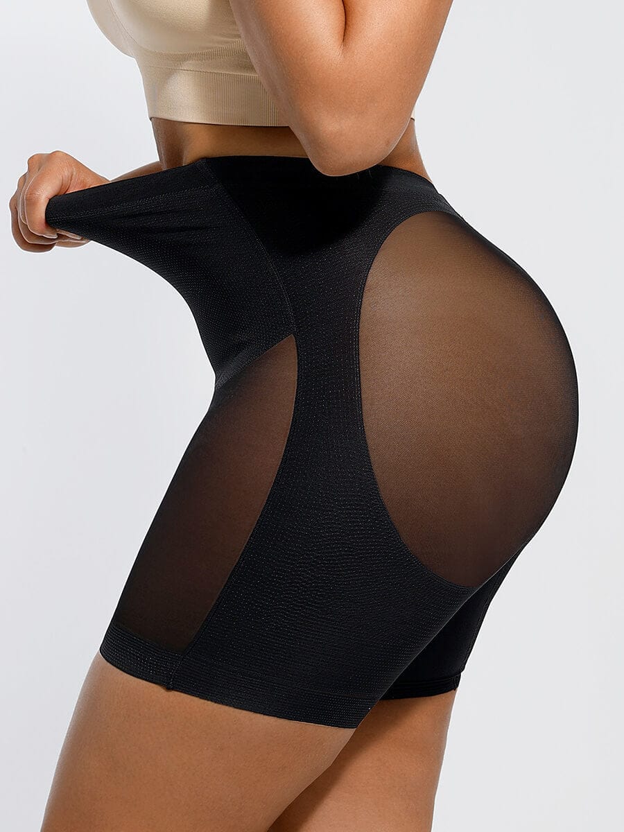 Sheer-Panel Curve-Lifting High-Waist Shapewear Shorts