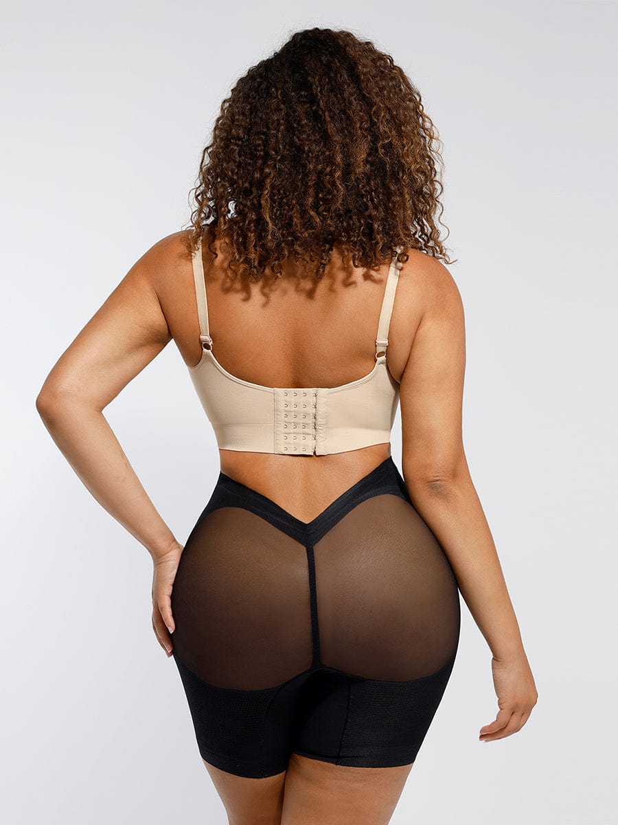 Sheer-Panel Curve-Lifting High-Waist Shapewear Shorts