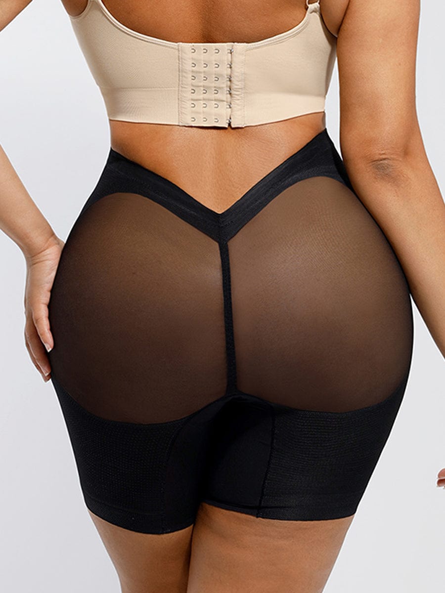 Sheer-Panel Curve-Lifting High-Waist Shapewear Shorts