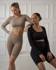 Ribbed Seamless Long-Sleeve Crop Top and Short Set