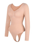 Luna - Long Sleeve Thong Bodysuit – Seamless Shapewear with Bust Support