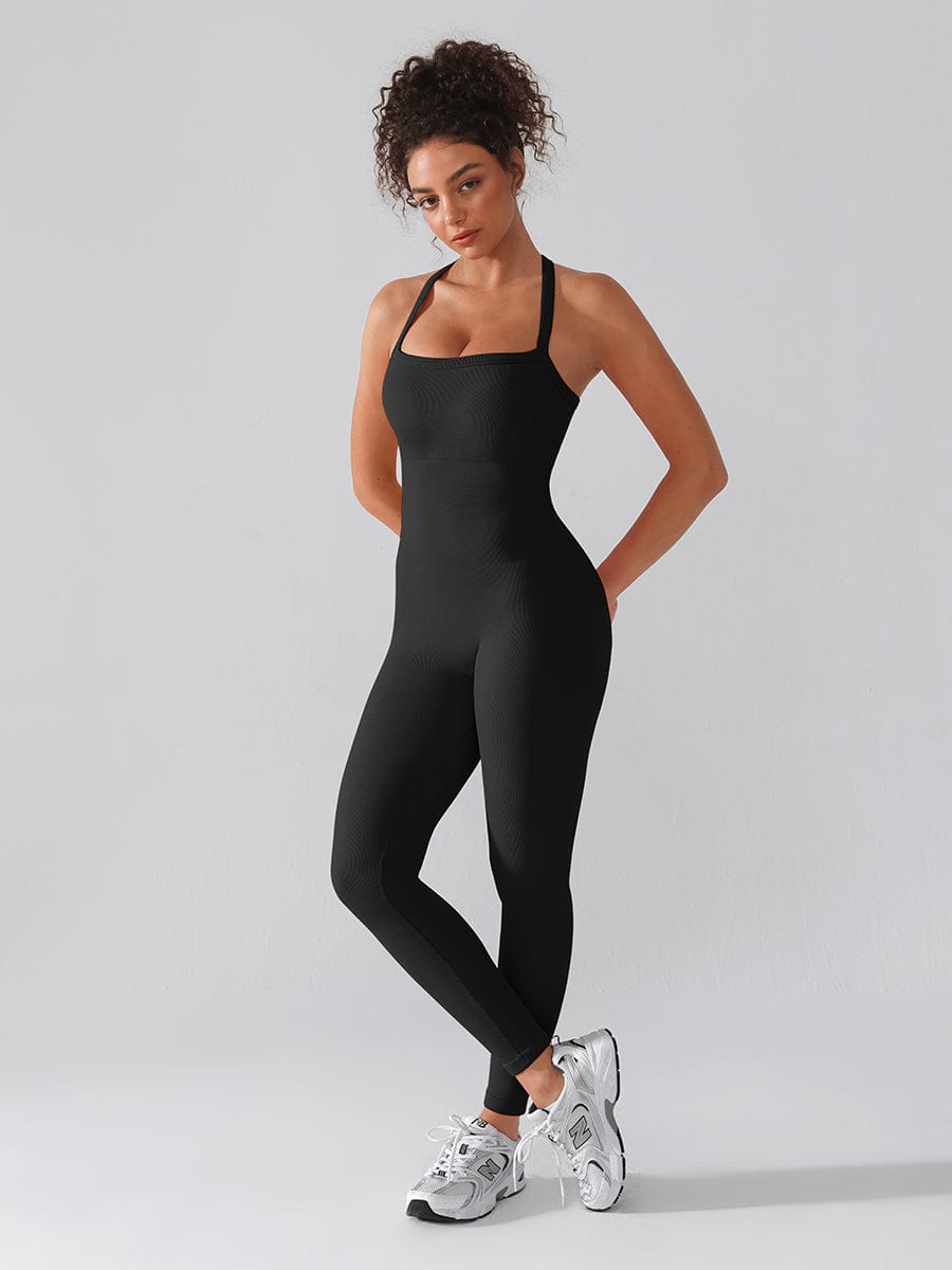Seamless Sculpting Full-Length Jumpsuit with Cross-Back Straps