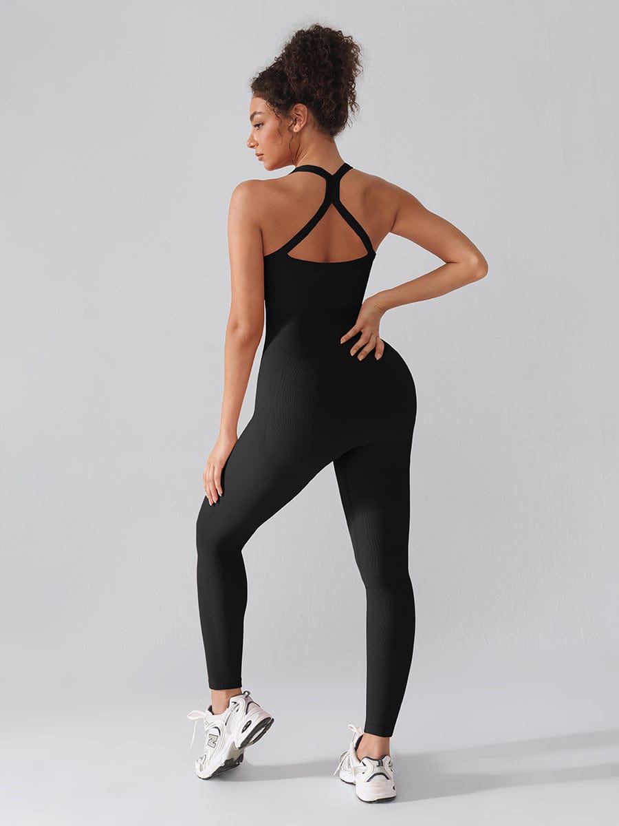 Seamless Sculpting Full-Length Jumpsuit with Cross-Back Straps