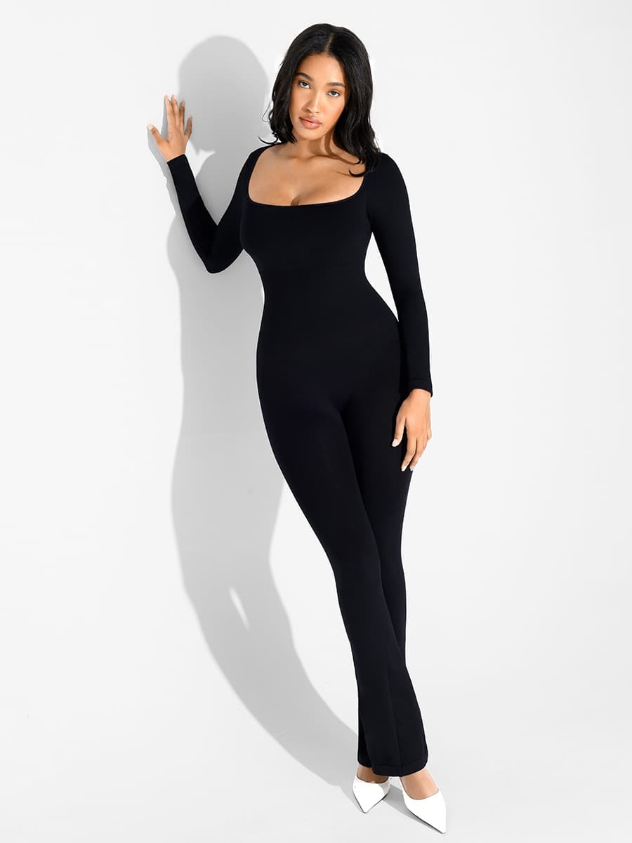 Square-Neck Seamless Sculpting Full-Length Jumpsuit