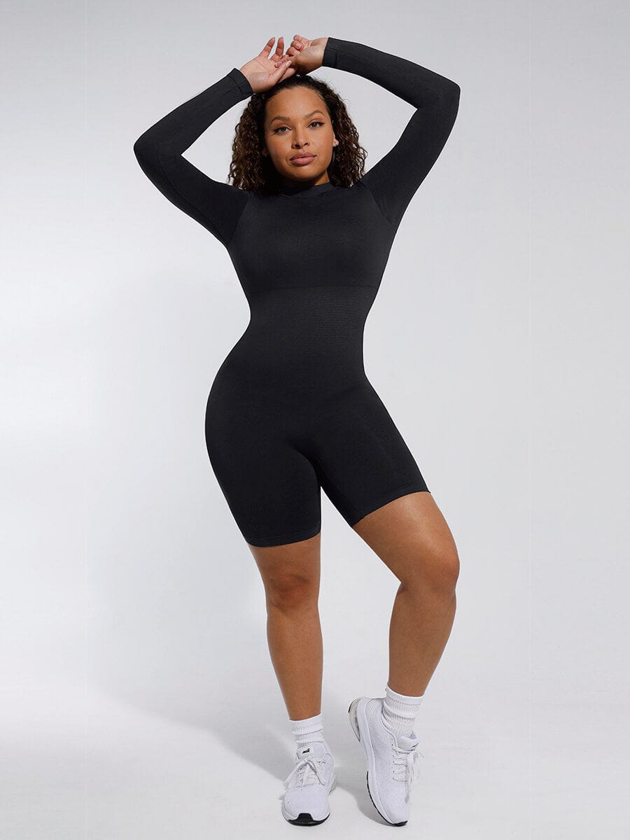 Second-Skin Long-Sleeve Sculpting Short Jumpsuit
