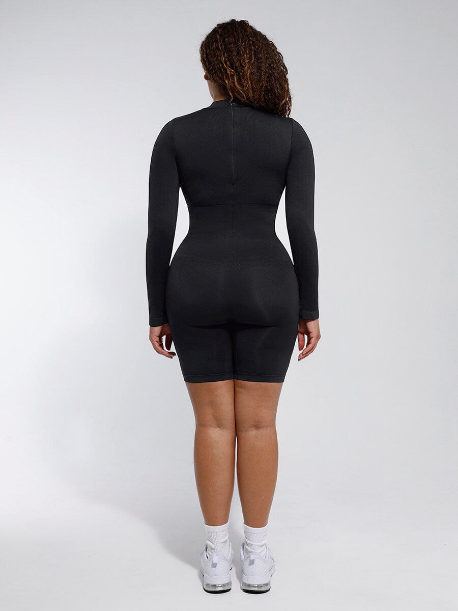 Second-Skin Long-Sleeve Sculpting Short Jumpsuit