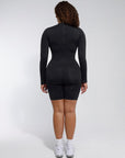 Second-Skin Long-Sleeve Sculpting Short Jumpsuit