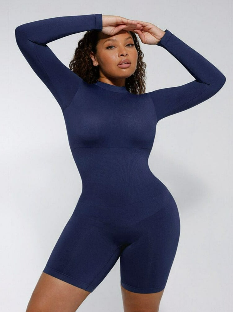 Second-Skin Long-Sleeve Sculpting Short Jumpsuit