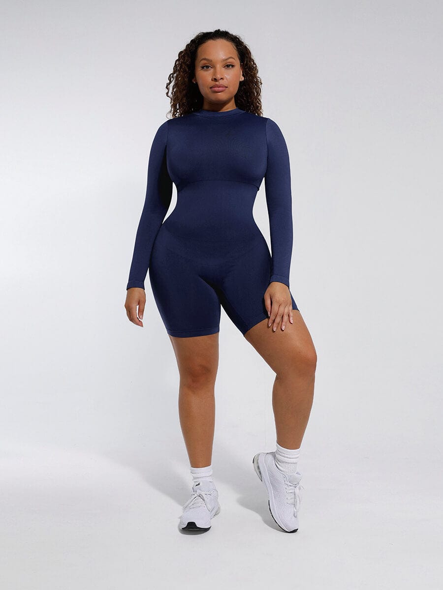 Second-Skin Long-Sleeve Sculpting Short Jumpsuit