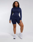 Second-Skin Long-Sleeve Sculpting Short Jumpsuit