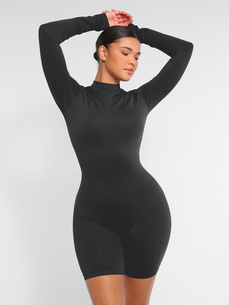 Second-Skin Long-Sleeve Sculpting Short Jumpsuit
