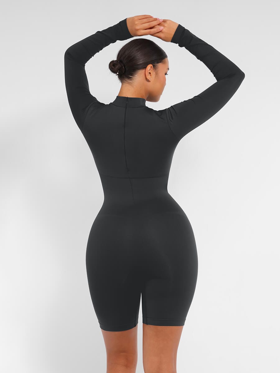 Second-Skin Long-Sleeve Sculpting Short Jumpsuit