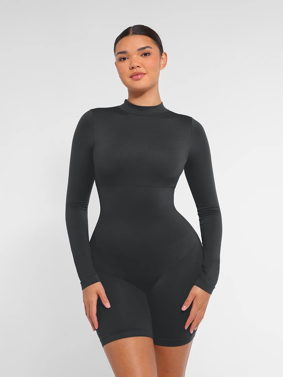 Second-Skin Long-Sleeve Sculpting Short Jumpsuit