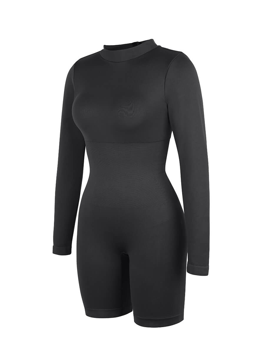 Second-Skin Long-Sleeve Sculpting Short Jumpsuit