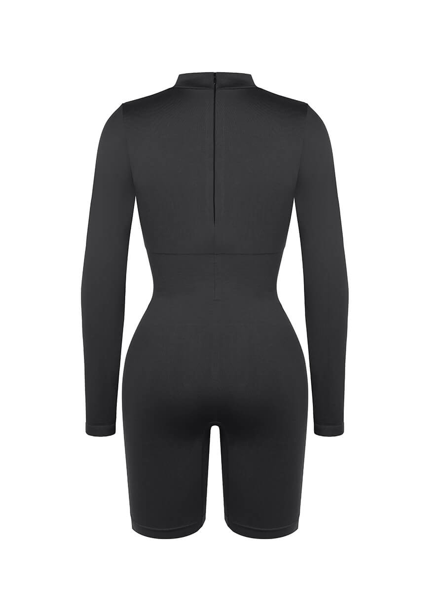 Second-Skin Long-Sleeve Sculpting Short Jumpsuit