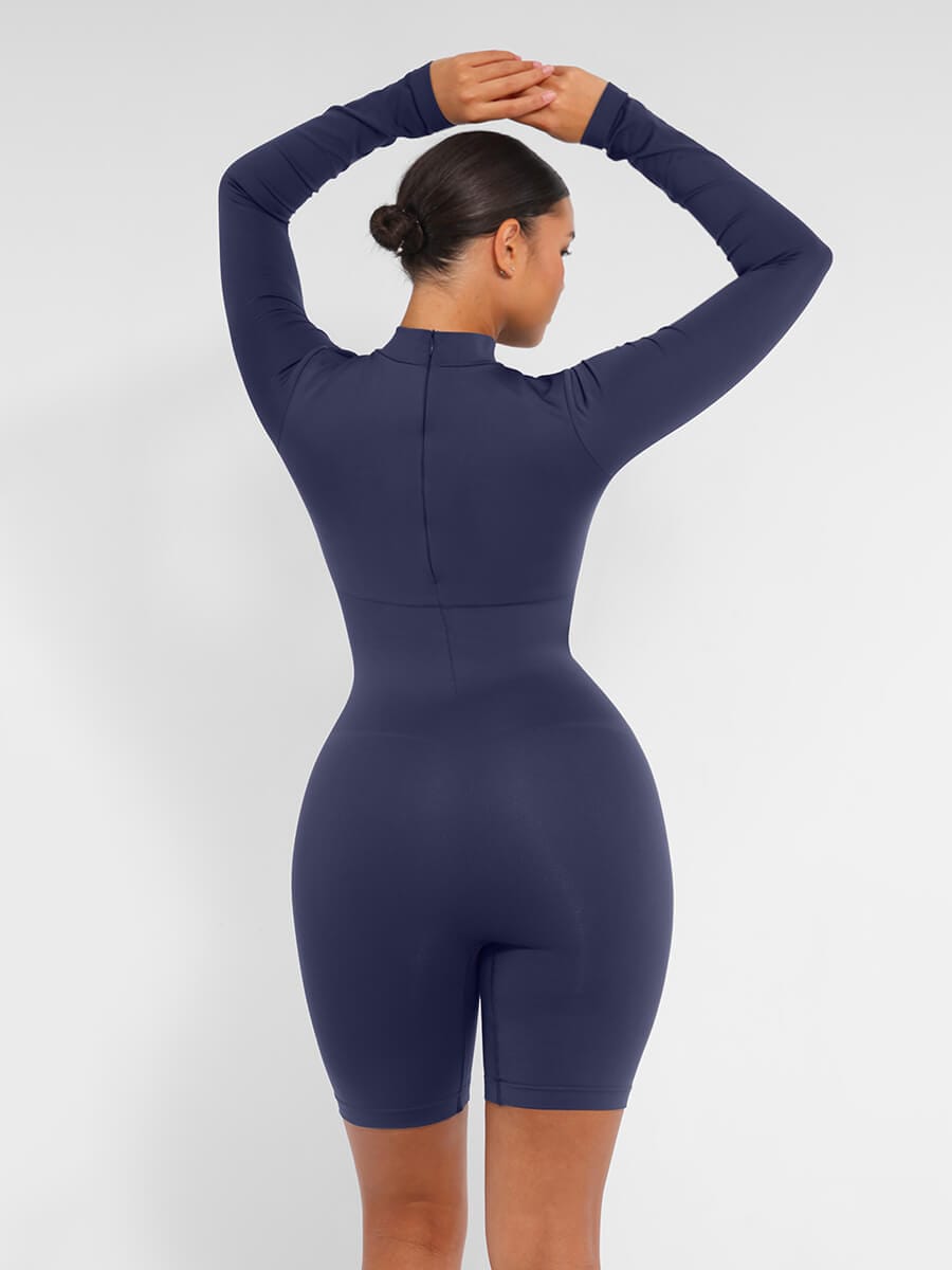 Second-Skin Long-Sleeve Sculpting Short Jumpsuit