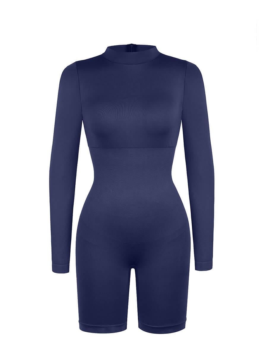 Second-Skin Long-Sleeve Sculpting Short Jumpsuit
