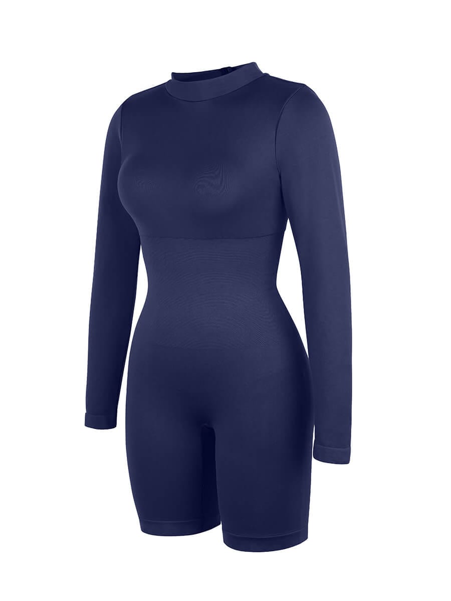 Second-Skin Long-Sleeve Sculpting Short Jumpsuit