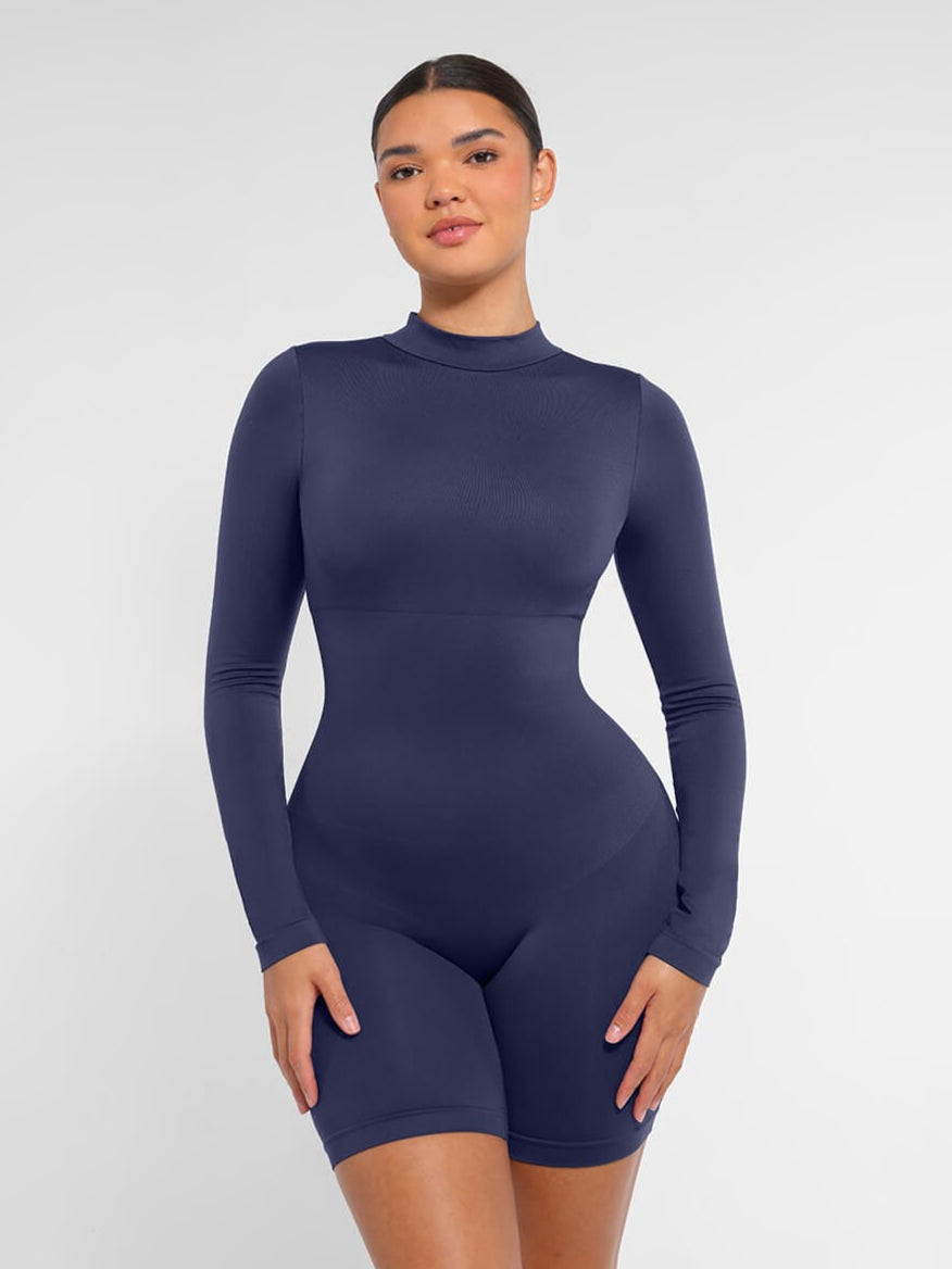 Second-Skin Long-Sleeve Sculpting Short Jumpsuit