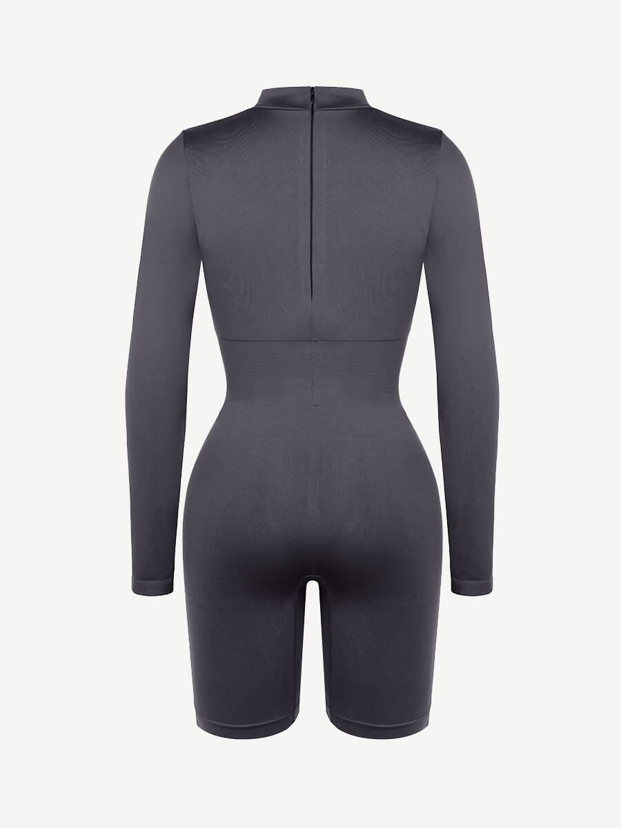 Second-Skin Long-Sleeve Sculpting Short Jumpsuit