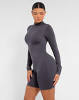 Second-Skin Long-Sleeve Sculpting Short Jumpsuit