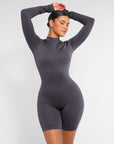 Second-Skin Long-Sleeve Sculpting Short Jumpsuit