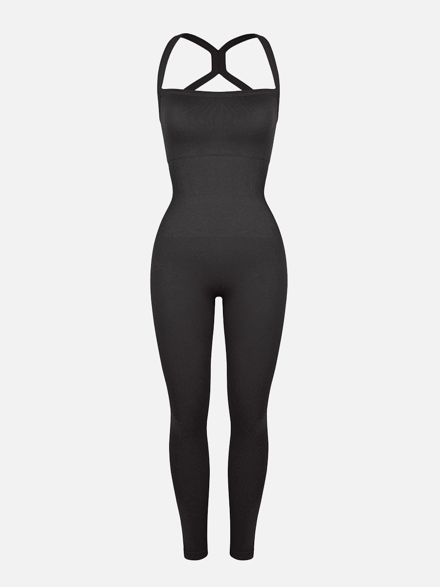 Seamless Sculpting Full-Length Jumpsuit with Cross-Back Straps