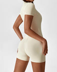 Zip-Front Short-Sleeve Sculpting Jumpsuit