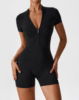 Zip-Front Short-Sleeve Sculpting Jumpsuit