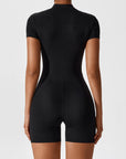 Zip-Front Short-Sleeve Sculpting Jumpsuit
