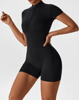 Zip-Front Short-Sleeve Sculpting Jumpsuit