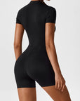 Zip-Front Short-Sleeve Sculpting Jumpsuit