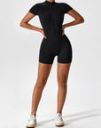 Zip-Front Short-Sleeve Sculpting Jumpsuit