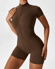 Zip-Front Short-Sleeve Sculpting Jumpsuit