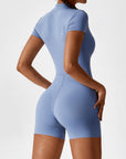 Zip-Front Short-Sleeve Sculpting Jumpsuit