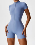 Zip-Front Short-Sleeve Sculpting Jumpsuit