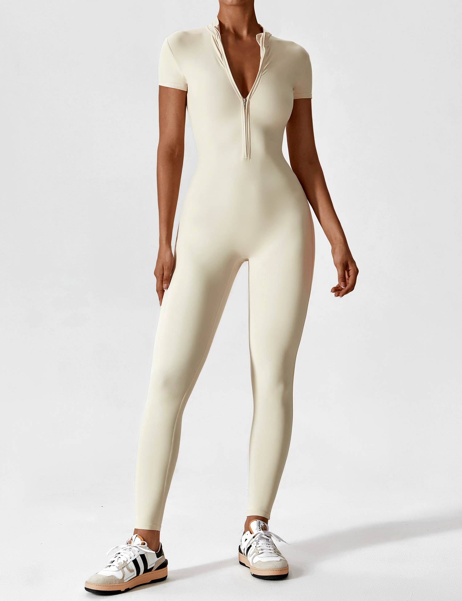 Contour Zip Long-Sleeve Performance Jumpsuit