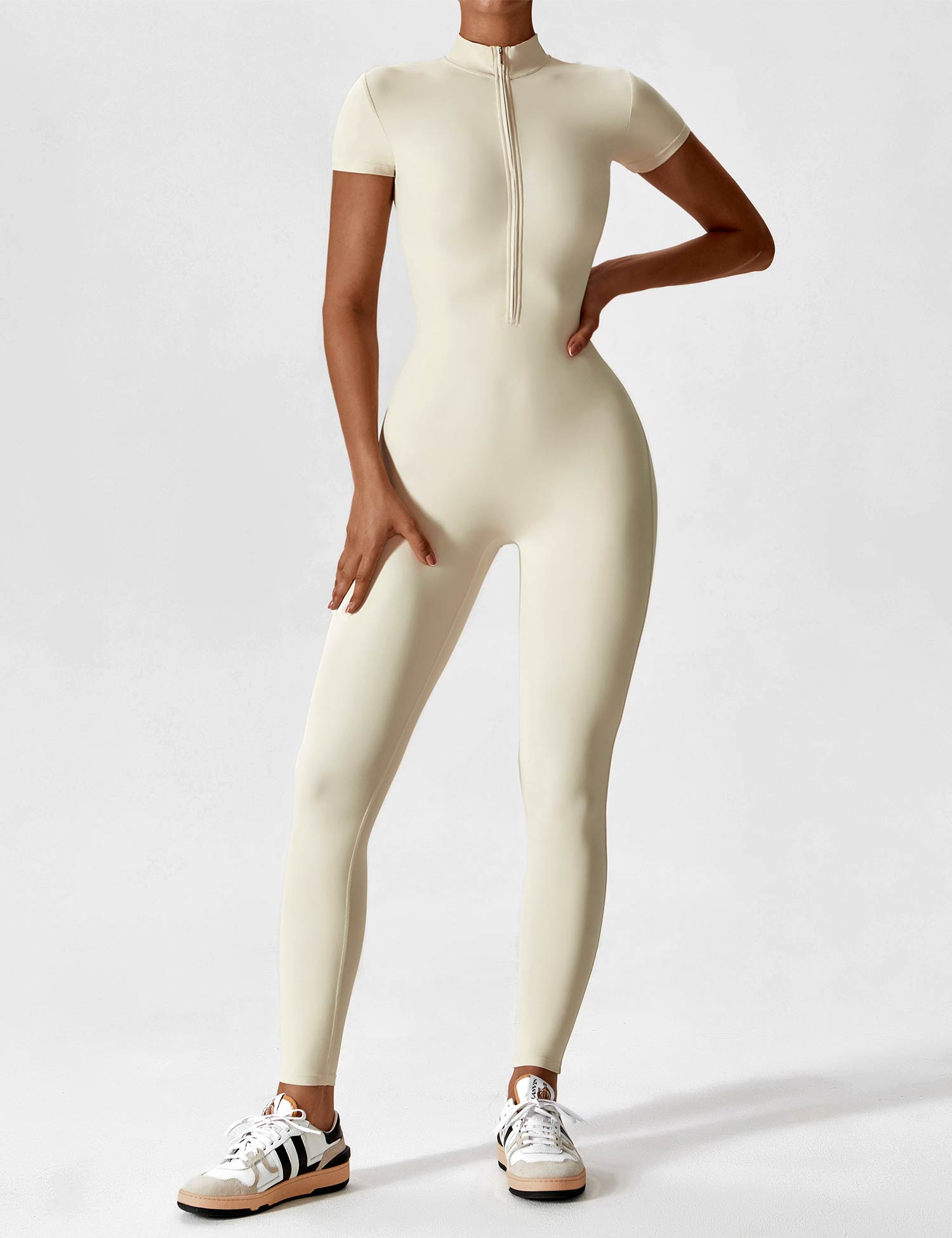 Contour Zip Long-Sleeve Performance Jumpsuit
