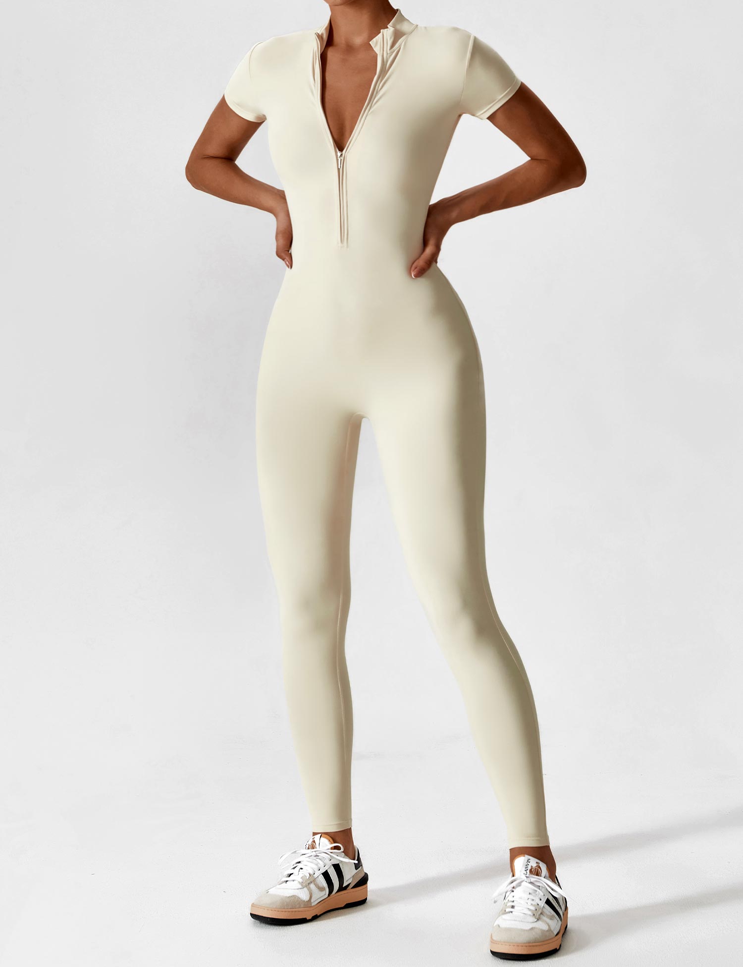 Contour Zip Long-Sleeve Performance Jumpsuit