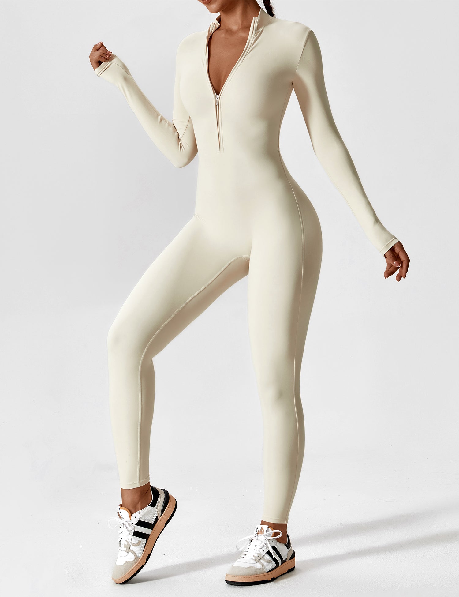 Contour Zip Long-Sleeve Performance Jumpsuit