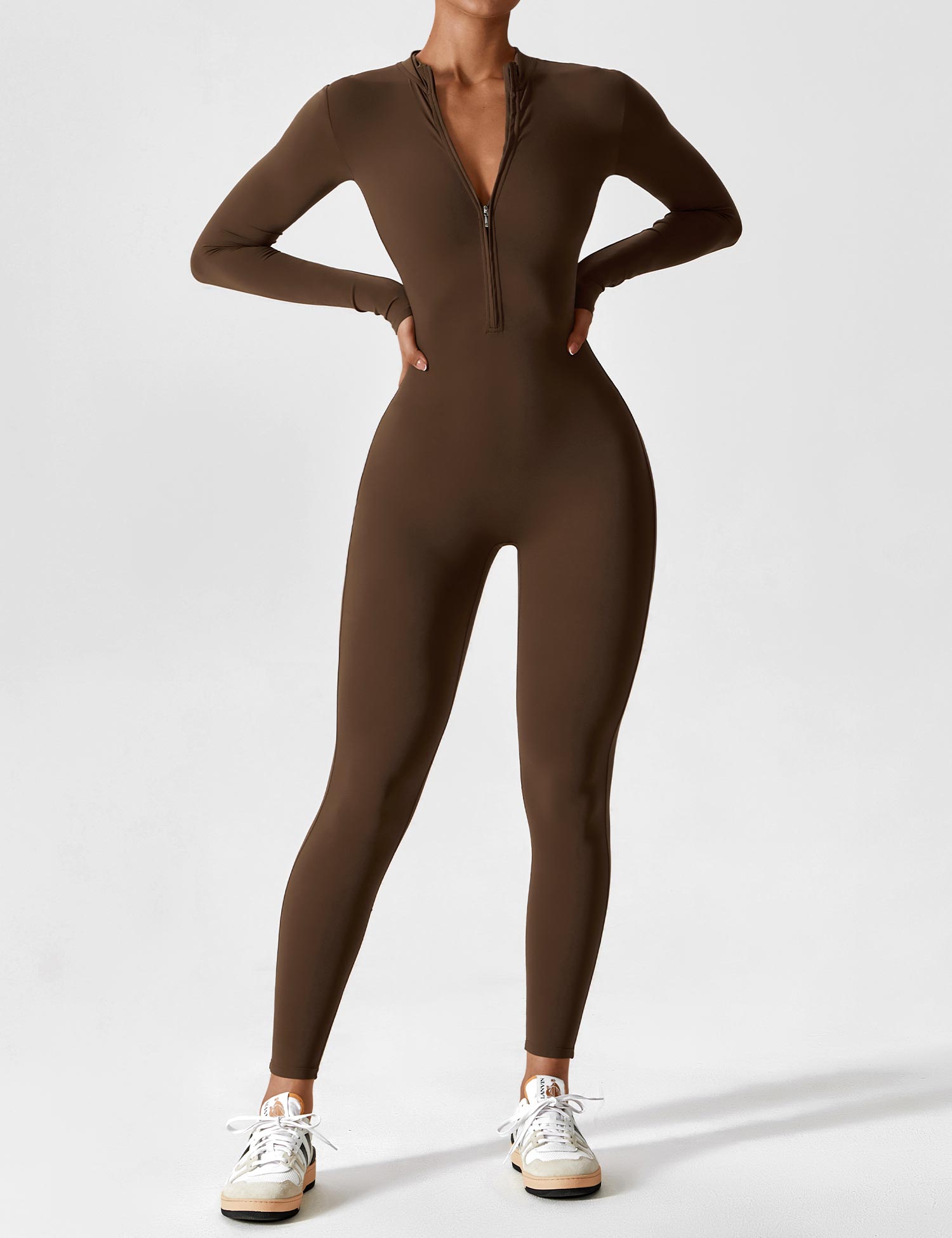 Contour Zip Long-Sleeve Performance Jumpsuit