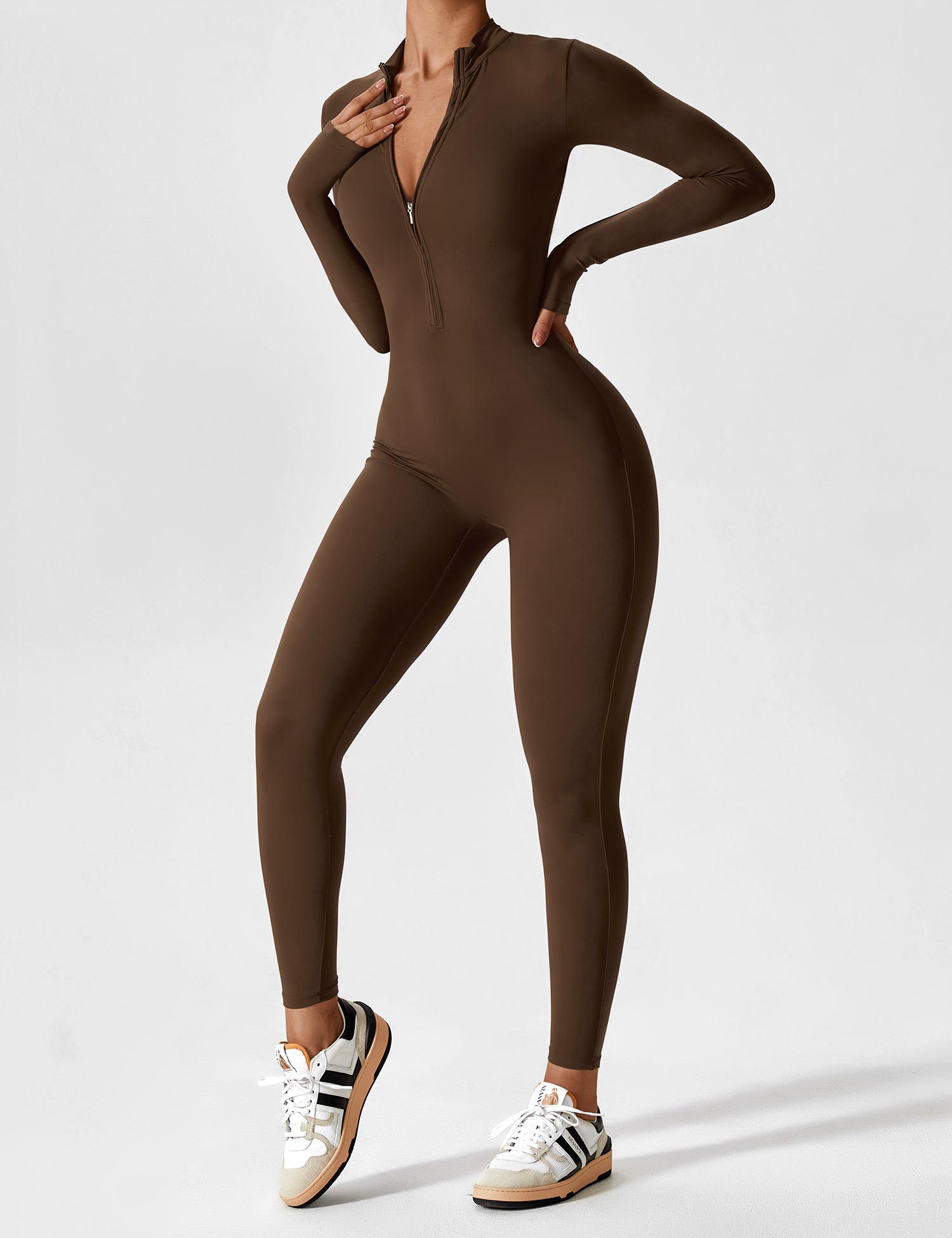 Contour Zip Long-Sleeve Performance Jumpsuit