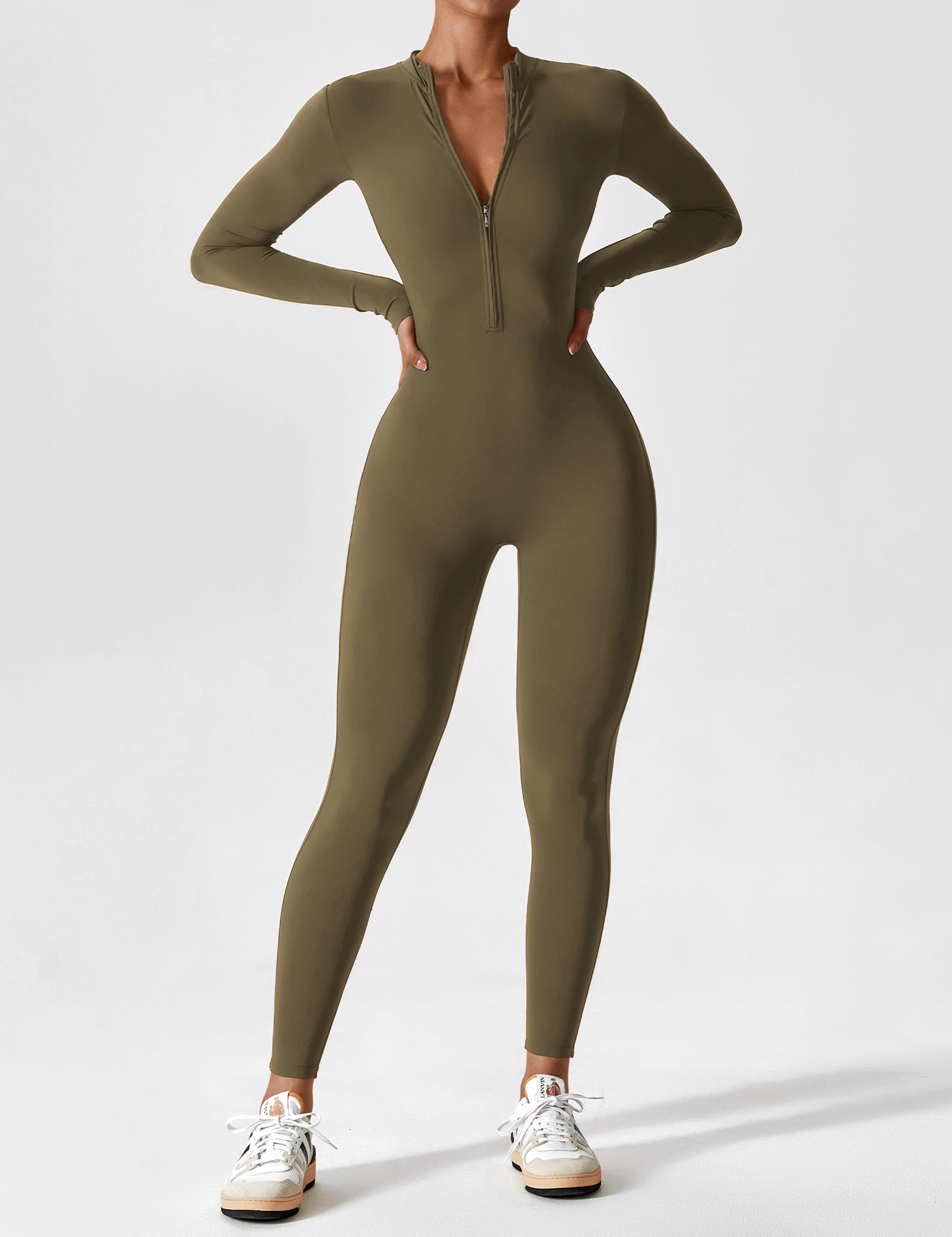Long-Sleeve Zip-Front Seamless Sculpting Jumpsuit