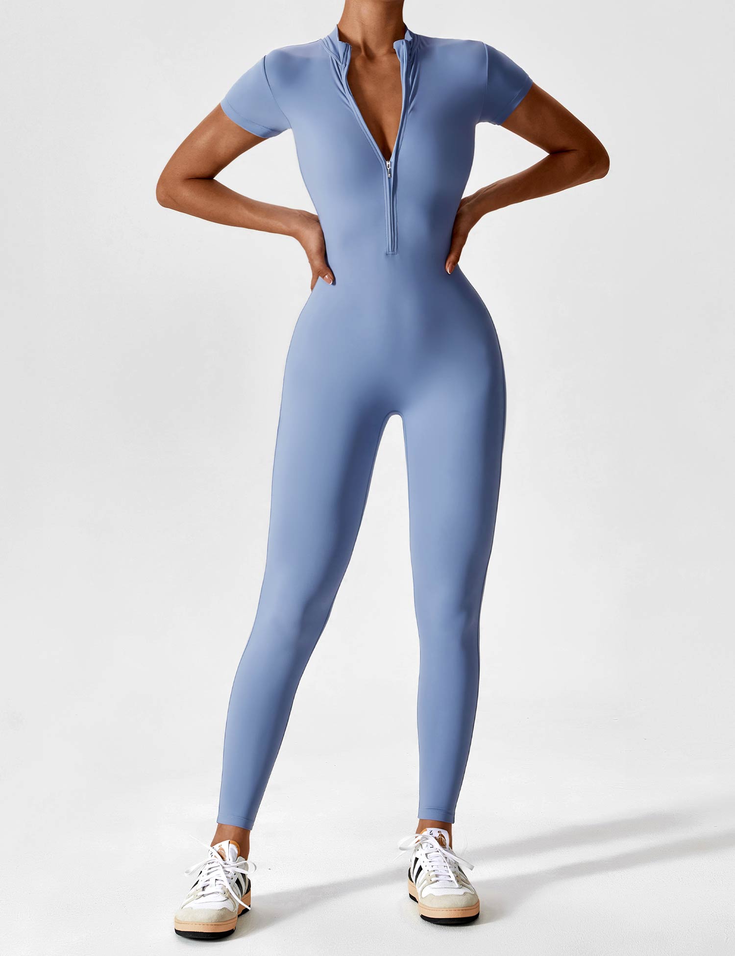 Contour Zip Long-Sleeve Performance Jumpsuit